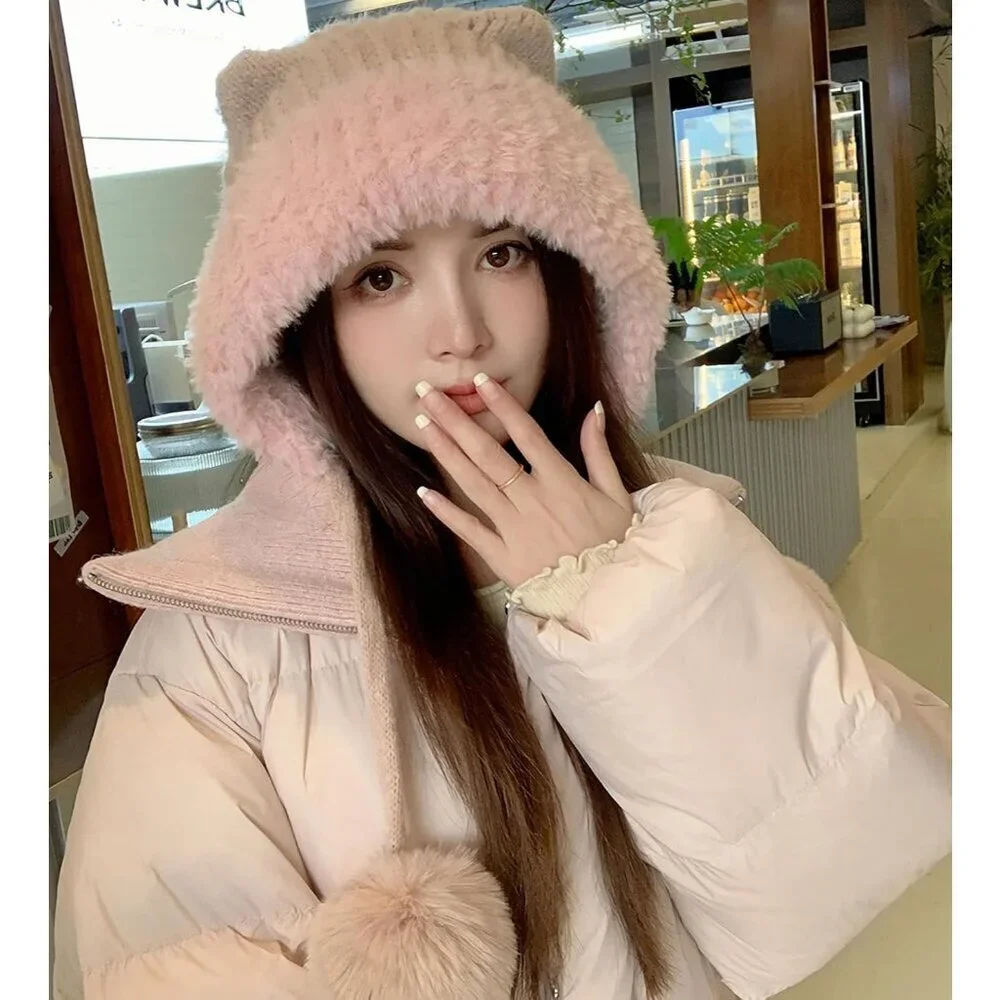 Women pink 2 Winter Sherpa Beanie Hats Knit Ear Flaps Peruvian Cover Ears